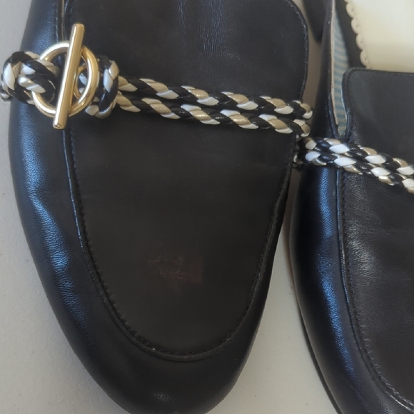 1901 Black Leather Mules with Gold Accent - Picture 3 of 5